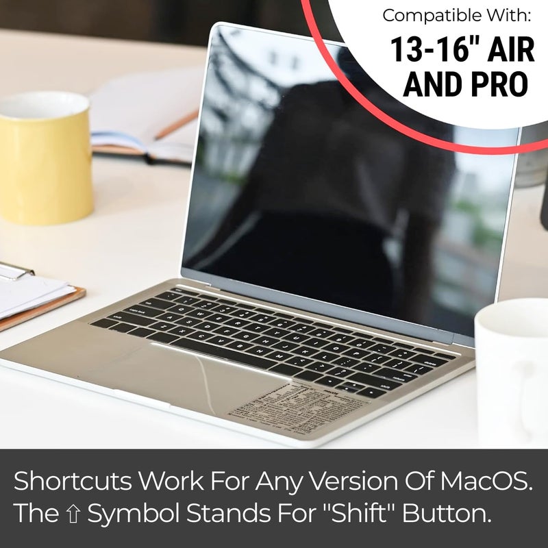 Synerlogic (2pcs) Mac OS Shortcuts Sticker | Keyboard Stickers for macOS | Laminated Vinyl MacBook Cheatsheet for Laptop | MacBook Shortcuts 2025 (Clear/Black/2pk) - Image 5